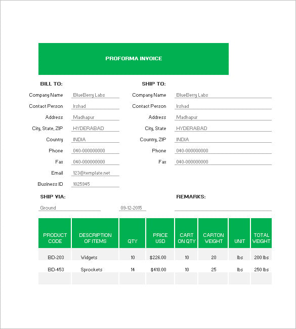 free downloadable proforma invoice template