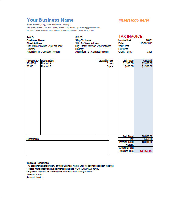 sales invoice example