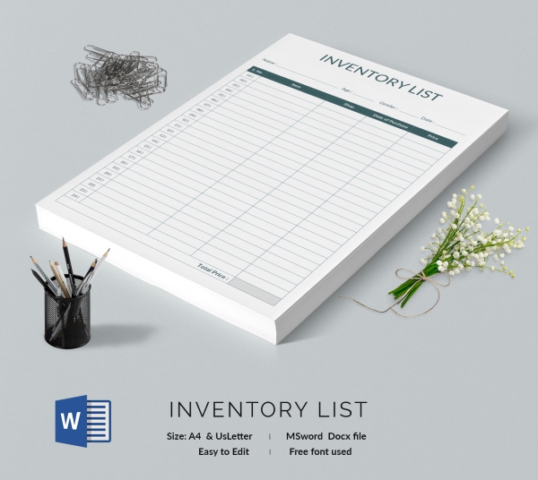 Sample Inventory List Template