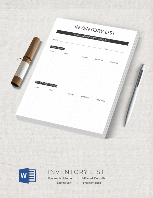 House Hold Inventory List Template