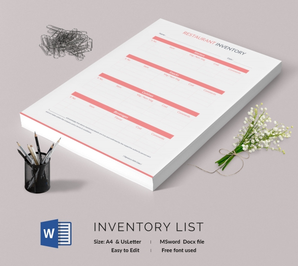 Restaurant Inventory List Template