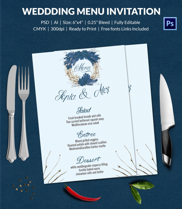 Free Wedding Menu Template For Word