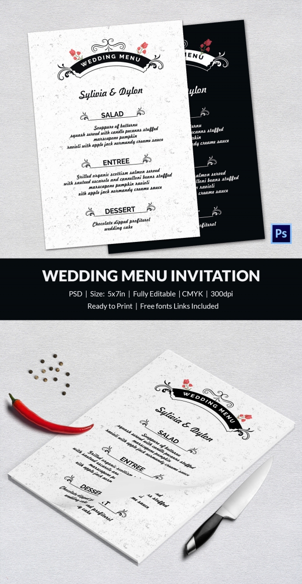 Printable Wedding Menu Template