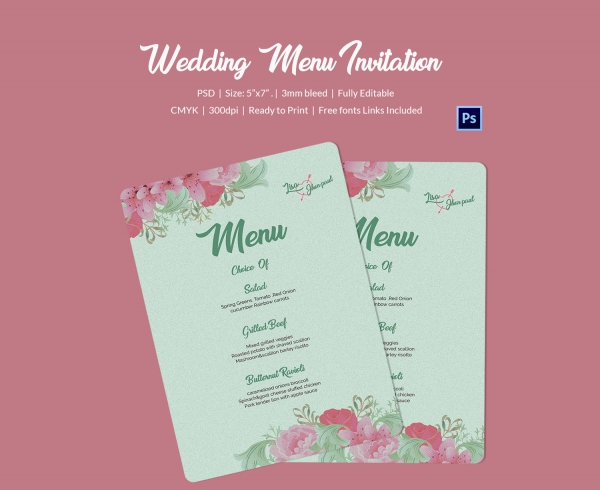 Floral Wedding Menu Invitation Template