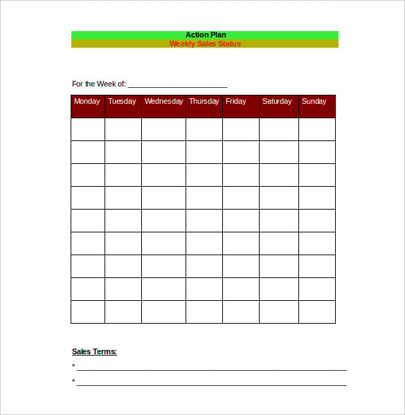weekly sales action plan format template excel download min