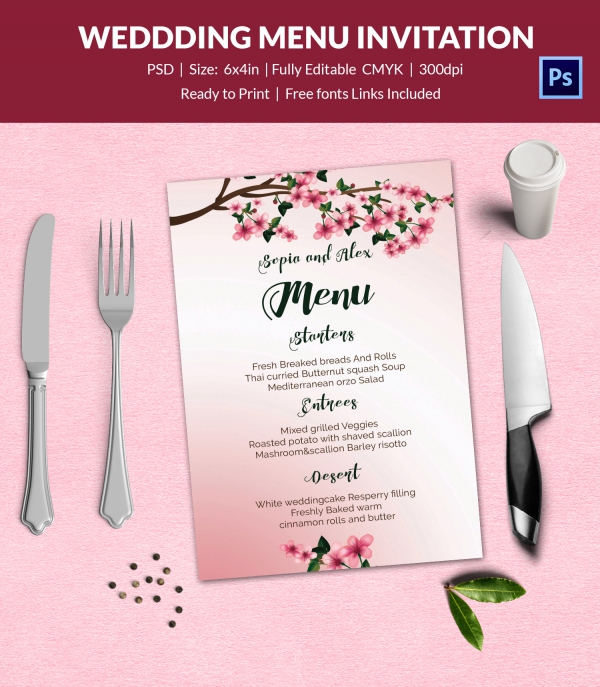 Free Wedding Menu Template For Word