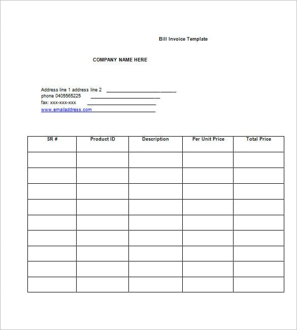 sample billing invoice template free download