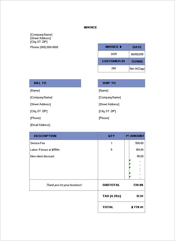 billing invoice template free download