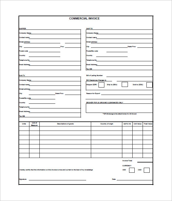 excel commercial invoice template