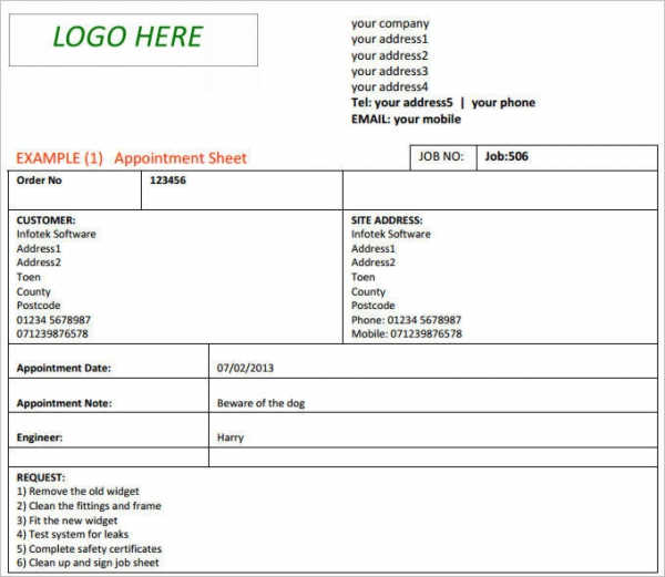 19 Job Sheet Templates Samples DOC PDF Excel Apple Pages 