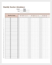 Monthly Teacher Attendance Tracking Excel Format Download