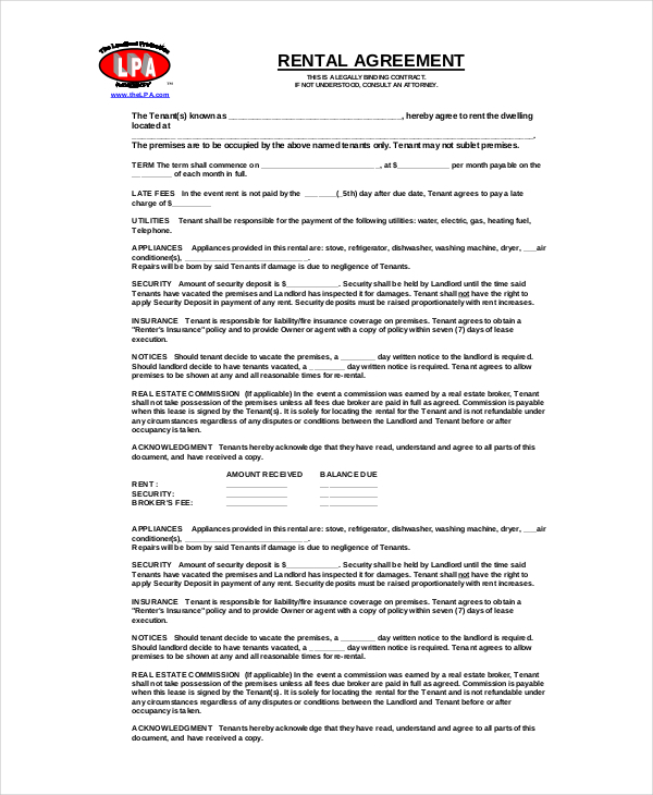 free download basic rental agreement pdf format