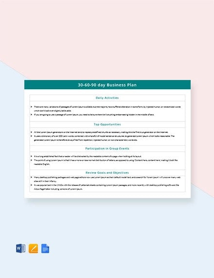 0 60 90 day business plan template