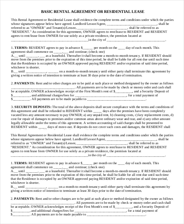 blank residential agreement pdf free download