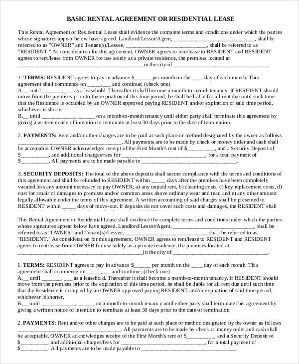 14 Blank Rental Agreement