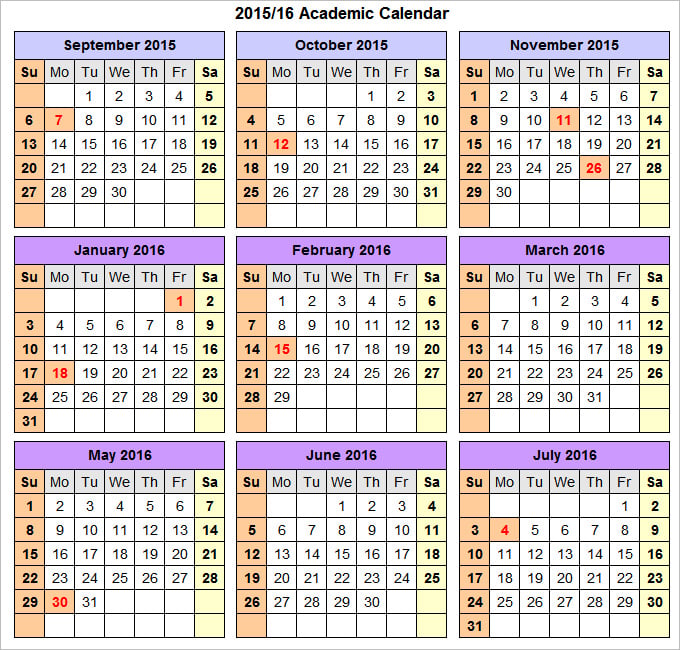16+ Best Academic Calendar Templates 2015 Free Download