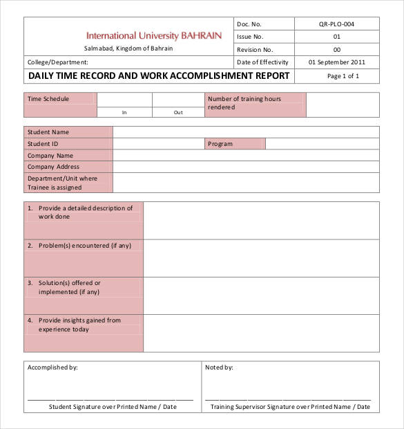 accomplishment daily report template