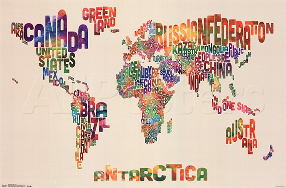 alphabetical world map poster