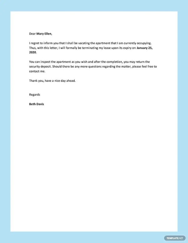 apartment lease termination letter template
