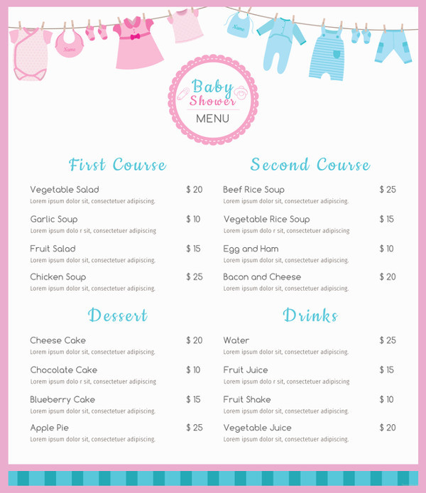 baby shower menu template
