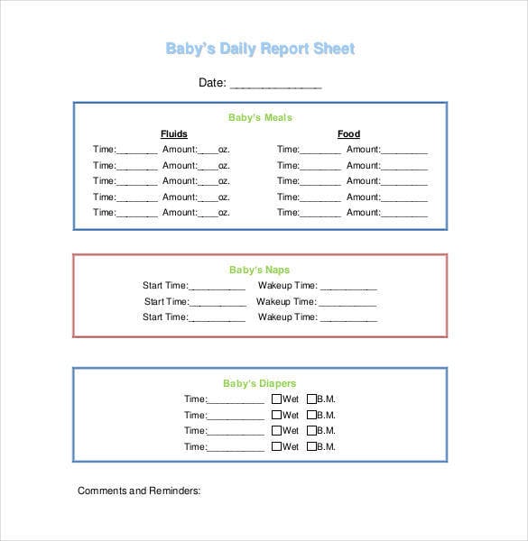 babys daily report sheet