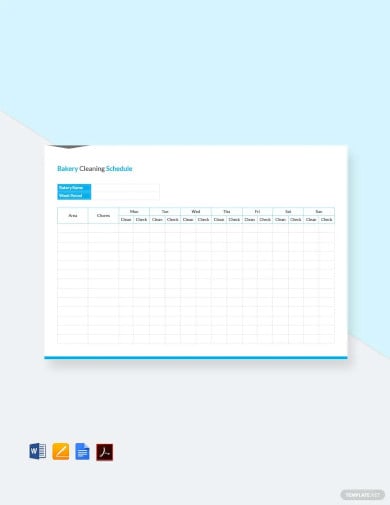 bakery cleaning schedule template