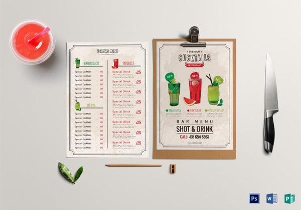 bar drink menu design template