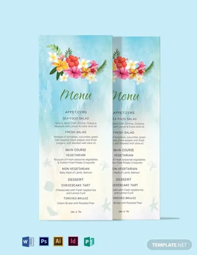 beach wedding menu card template