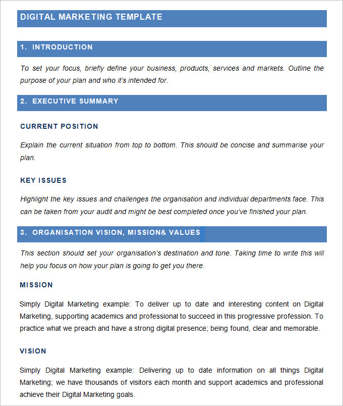 Free Digital Marketing Plan Template Word