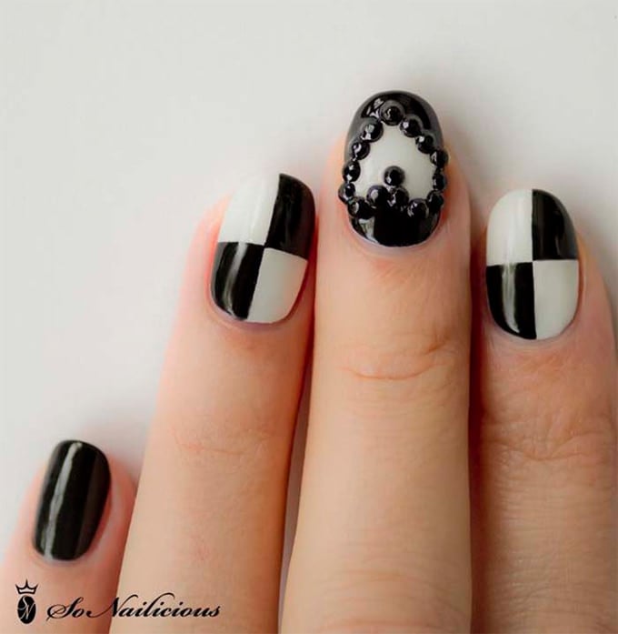 black and white 3d nail design