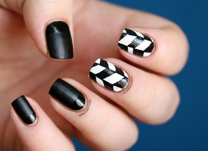 black and white nail design for short nails
