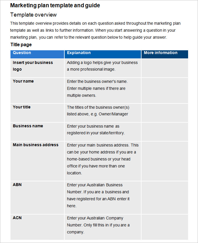 marketing templates for business plan