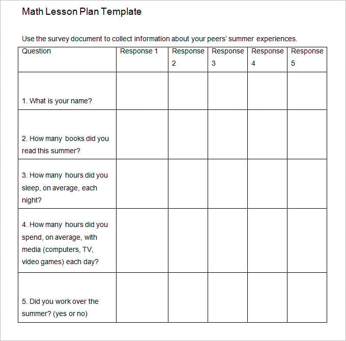 7+ Math Lesson Plan Template Free PDF, Word Format Free & Premium