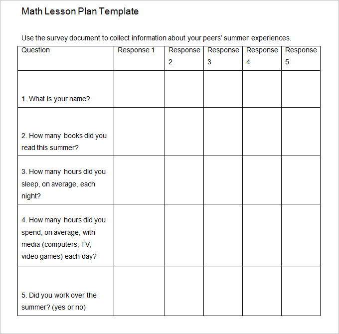 Free Printable Math Lesson Plan Template Printable Templates