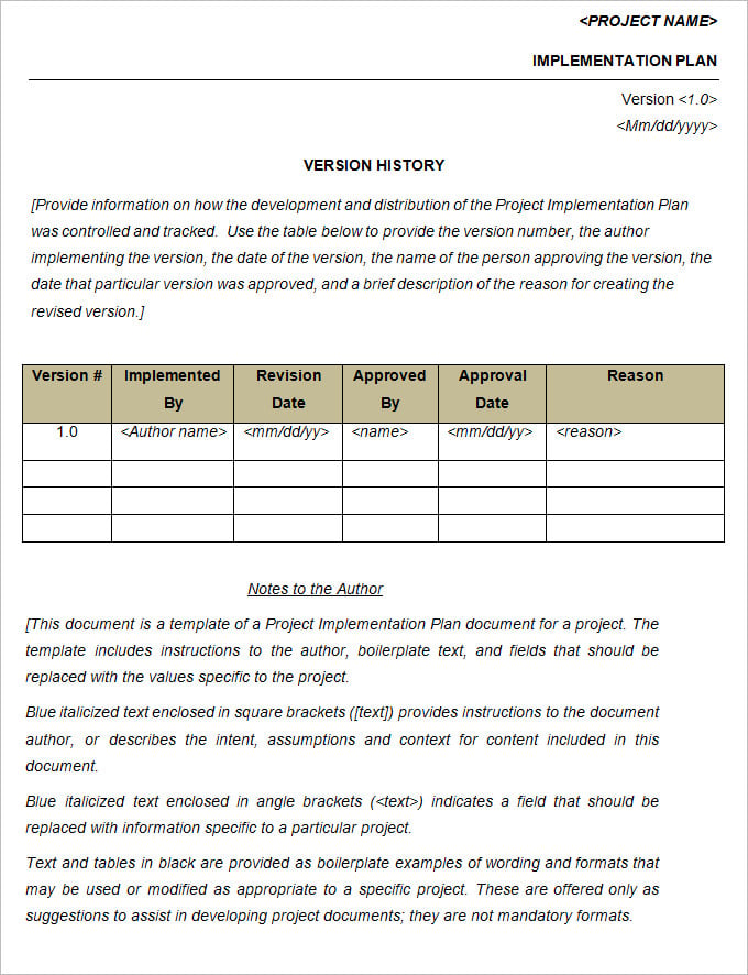 Project Implementation Plan Template 6+ Free Word, Excel Documents