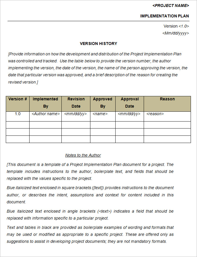 Project Implementation Template