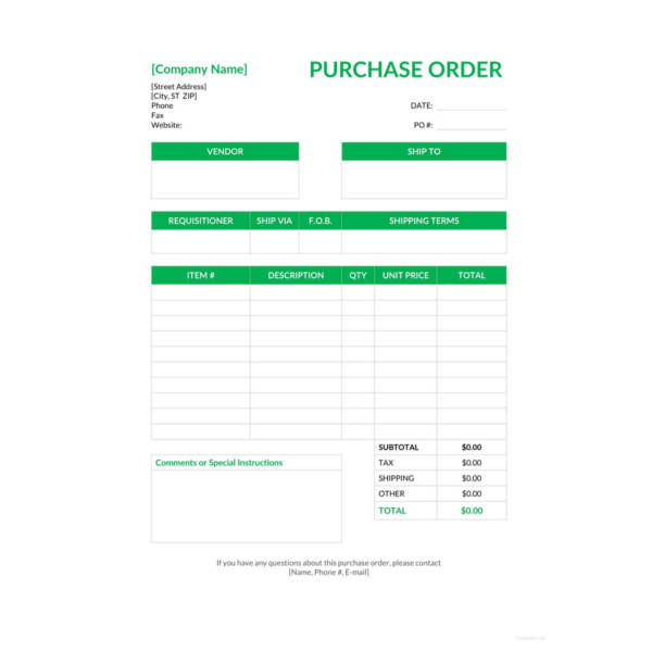 blank purchase order template