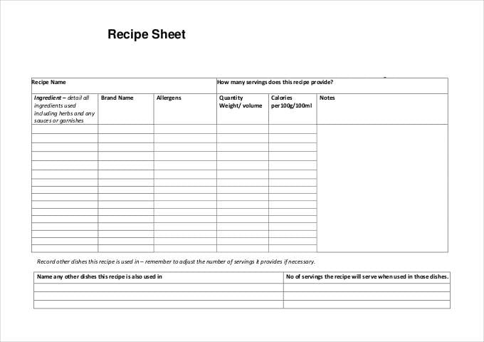 blank recipe sheet template free