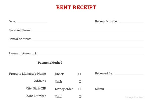 blank rent receipt template