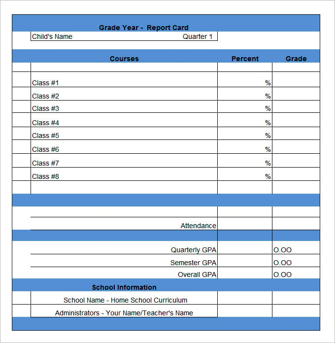 blank report card free download