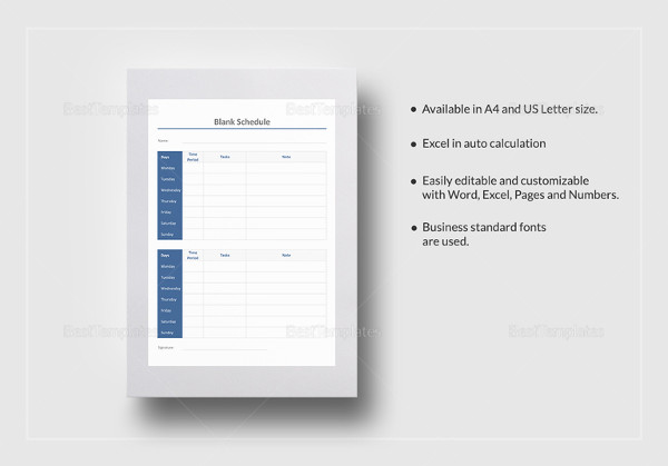 blank schedule template in ipages