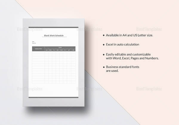 blank work schedule template in ipages