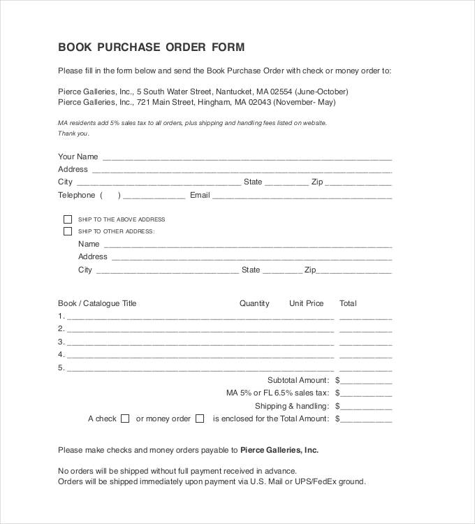 book purchase order form format