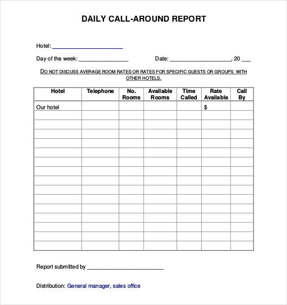 call around report template