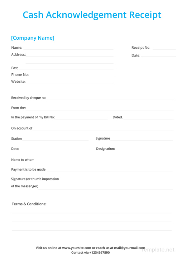 cash acknowledgement receipt template