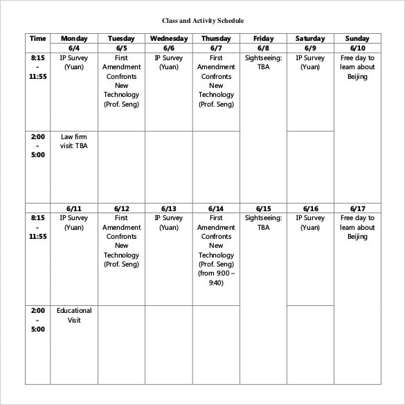 class-and-activity-schedule