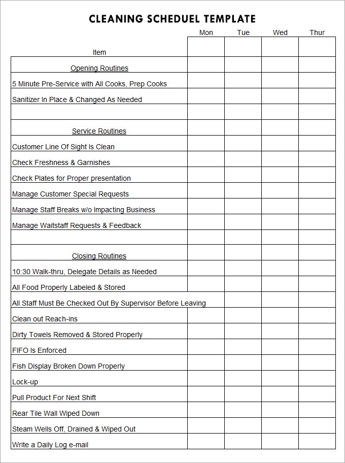 daily schedule editable template