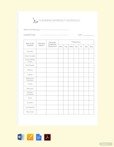 cleaning workout schedule template
