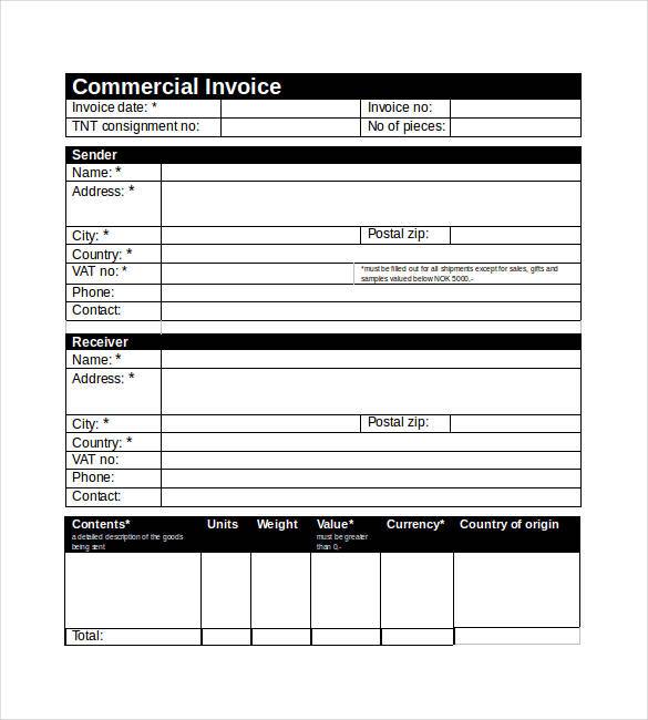 free commercial invoice template word