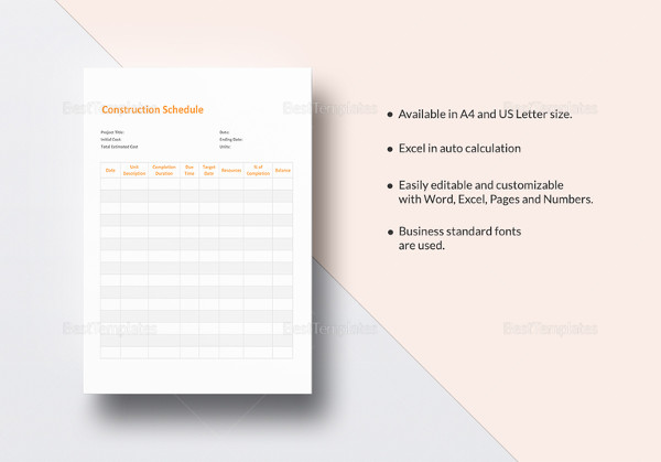 construction schedule word template